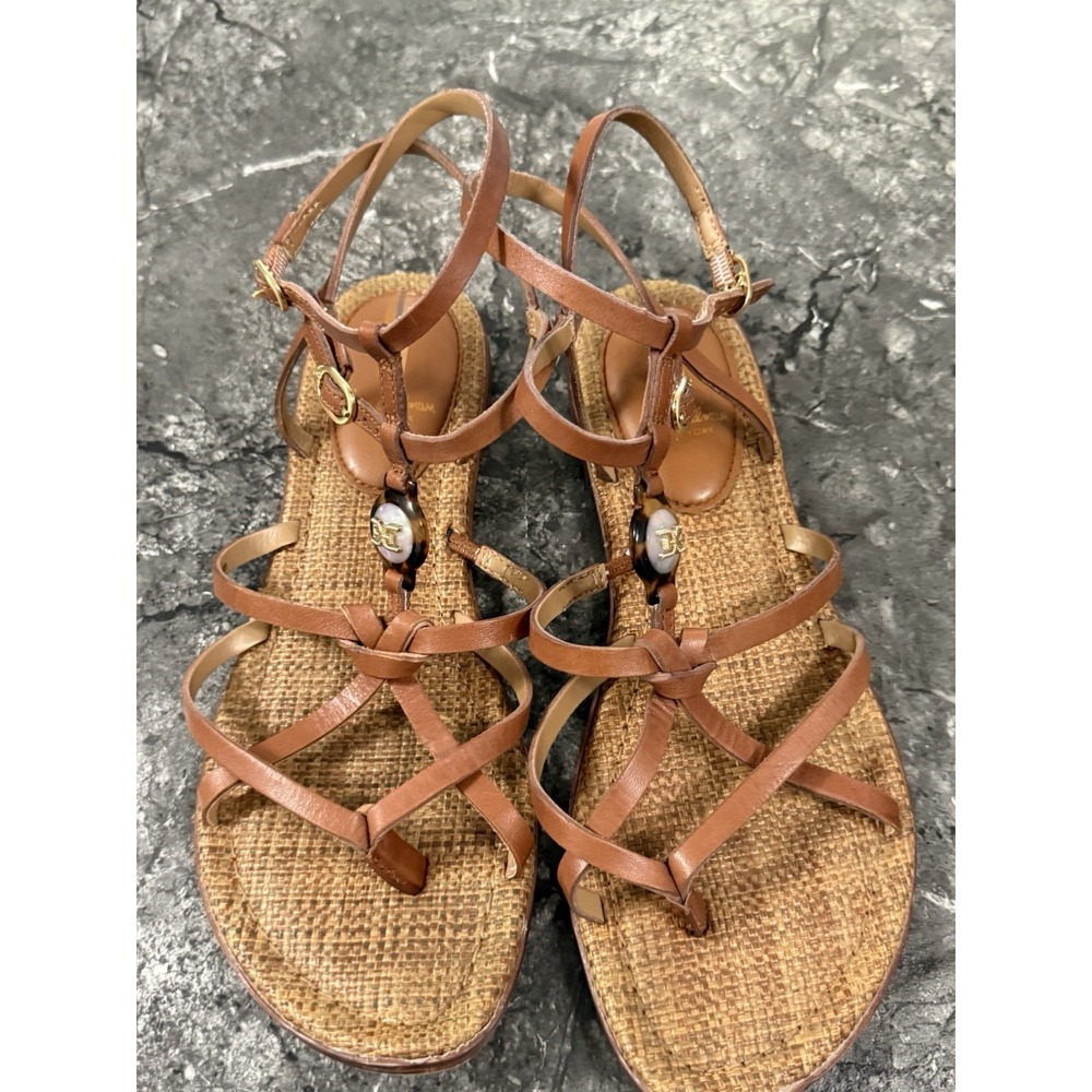 Sam Edelman Gwen Strappy Gladiator Leather Sandal Double Buckle Cognac Sz 8 - Picture 3 of 11